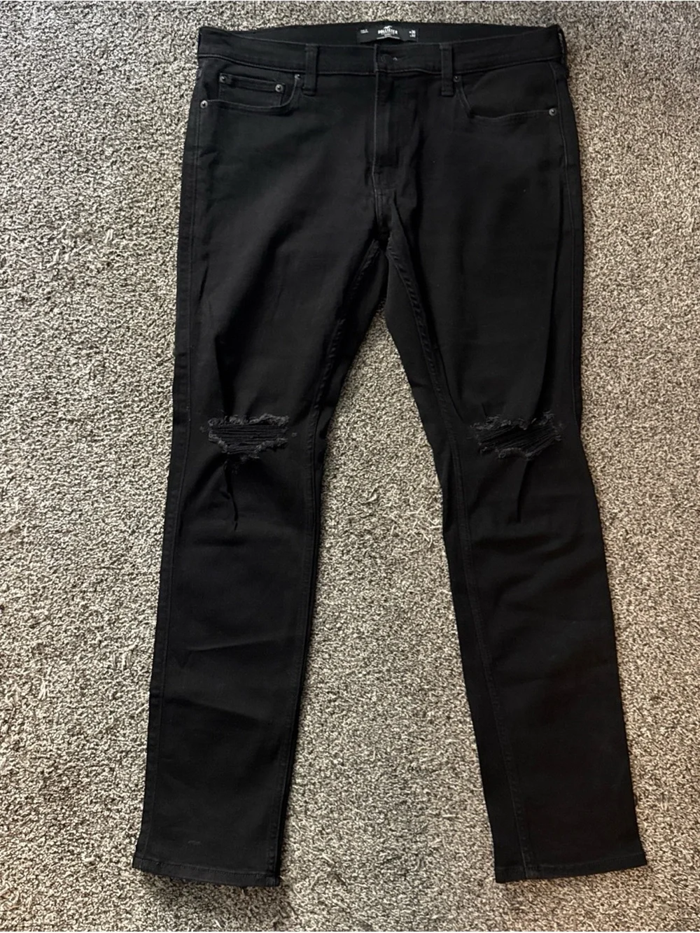 Hollister Skinny Advanced Stretch Black Jeans 36x32 Distressed Knees Men